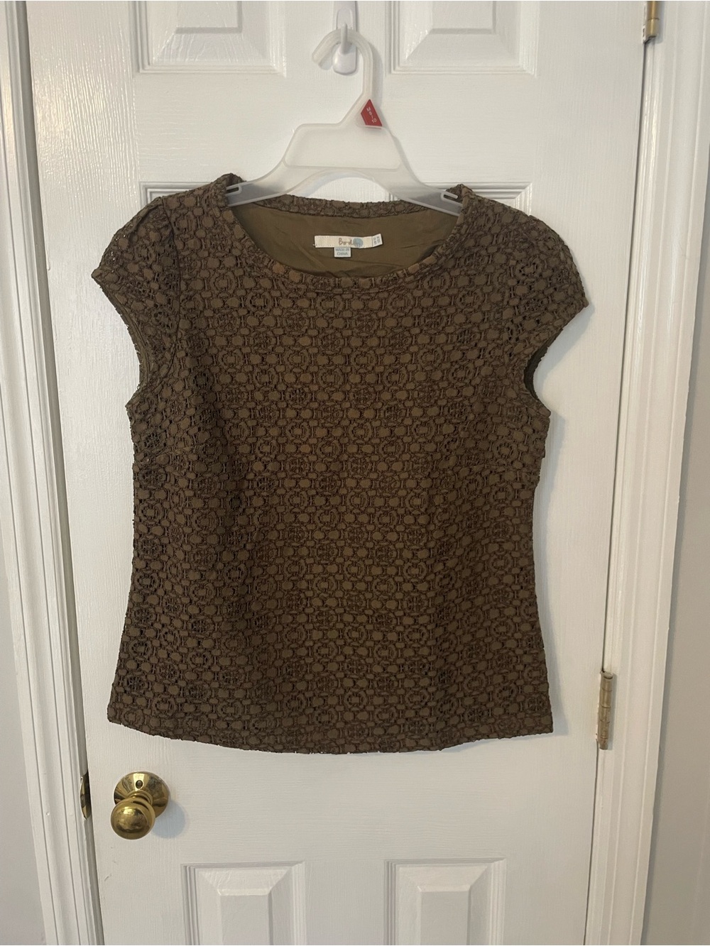 Boden Brownish Green Eyelet Top